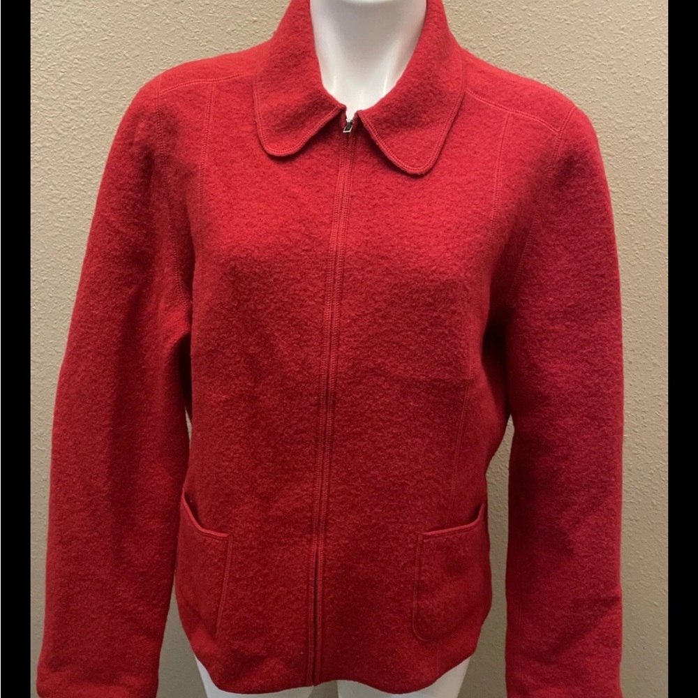 LANDS' END Women's 100% Wool Red Zip Up  Jacket, Size 16